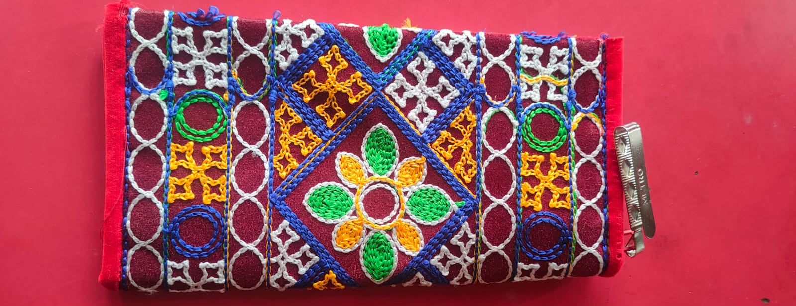Geometric Embroidered Pouch
